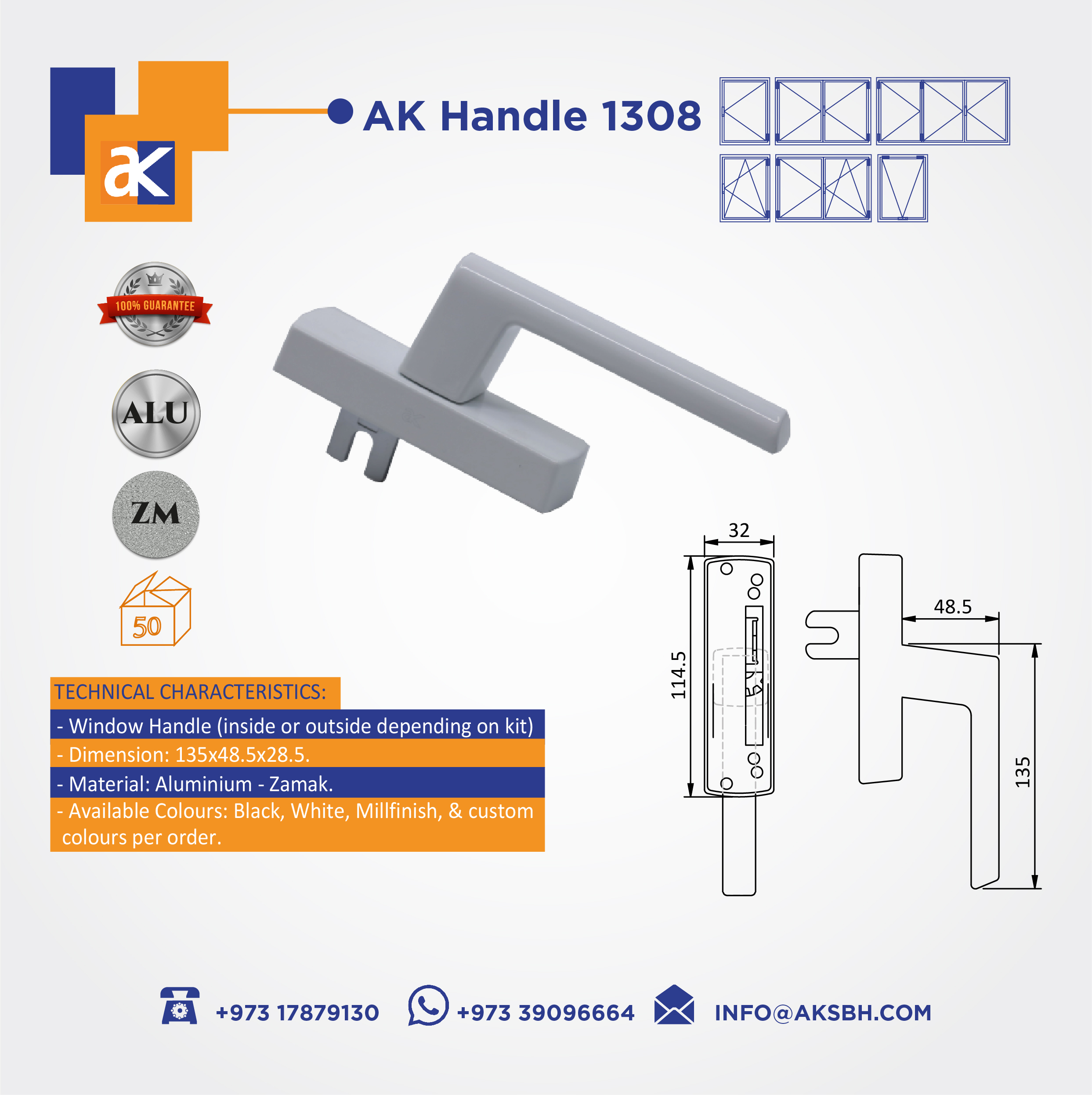 Buy Ak Window Handle 004 Online | Construction Finishes | Qetaat.com